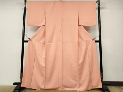 平和屋着物●上質な色無地　草葉地紋　一斤染色　正絹　逸品　CABD7432ut