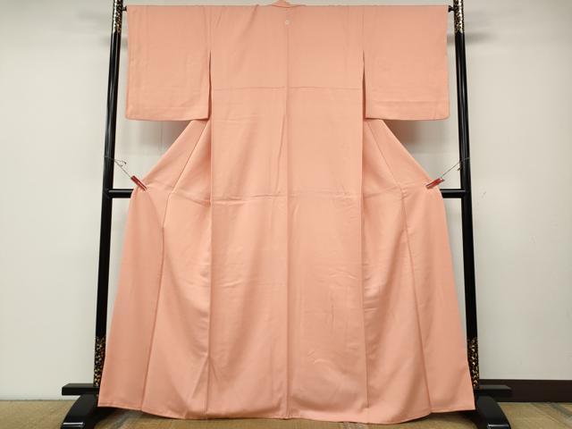 平和屋着物●上質な色無地　草葉地紋　一斤染色　正絹　逸品　CABD7432ut