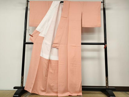 平和屋着物●上質な色無地　草葉地紋　一斤染色　正絹　逸品　CABD7432ut