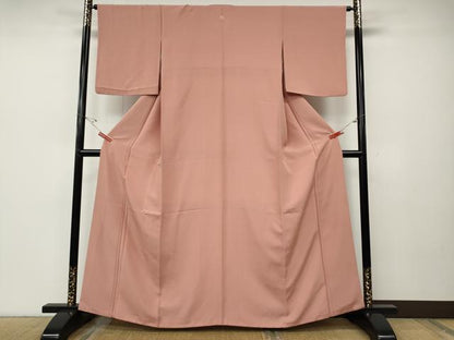平和屋着物●上質な色無地　珊瑚色　正絹　逸品　CABD7433ut