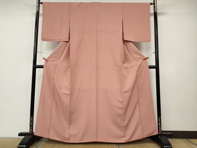 平和屋着物●上質な色無地　珊瑚色　正絹　逸品　CABD7433ut