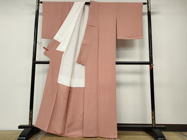 平和屋着物●上質な色無地　珊瑚色　正絹　逸品　CABD7433ut