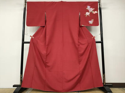 平和屋着物●訪問着　舞花文　朱色　金彩　洗える着物　CABD7436ut