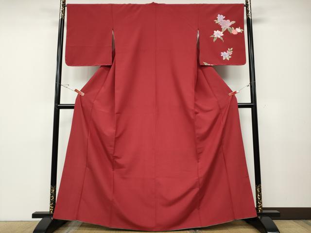 平和屋着物●訪問着　舞花文　朱色　金彩　洗える着物　CABD7436ut