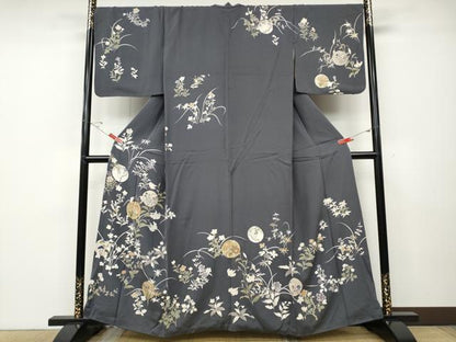 平和屋着物●訪問着　駒刺繍　草花丸文　金彩　正絹　逸品　CABD7439ut