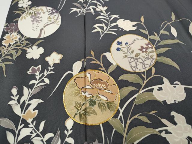 平和屋着物●訪問着　駒刺繍　草花丸文　金彩　正絹　逸品　CABD7439ut
