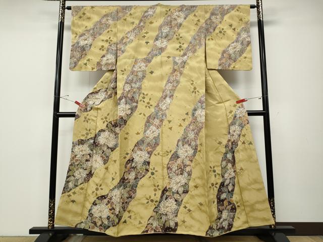 平和屋着物●訪問着　絞り　道長舞花文　金通し地　正絹　逸品　CABD7440ut