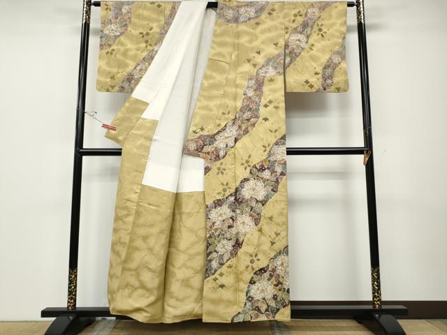 平和屋着物●訪問着　絞り　道長舞花文　金通し地　正絹　逸品　CABD7440ut