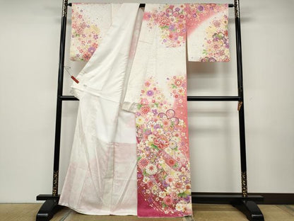 平和屋着物●訪問着　刺繍　舞花文　暈し染め　金彩　正絹　逸品　CABD7443ut