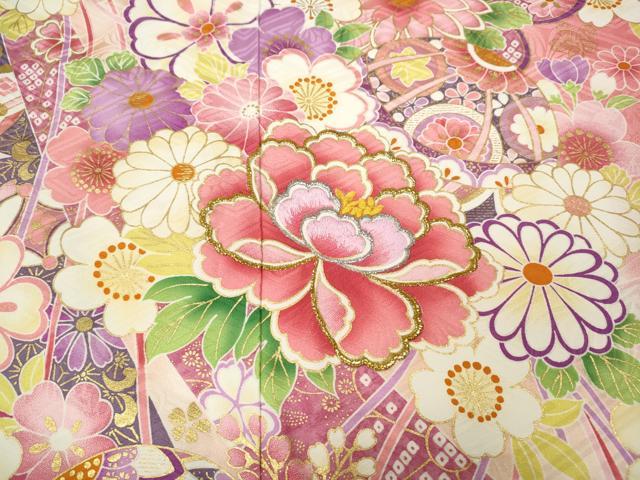 平和屋着物●訪問着　刺繍　舞花文　暈し染め　金彩　正絹　逸品　CABD7443ut