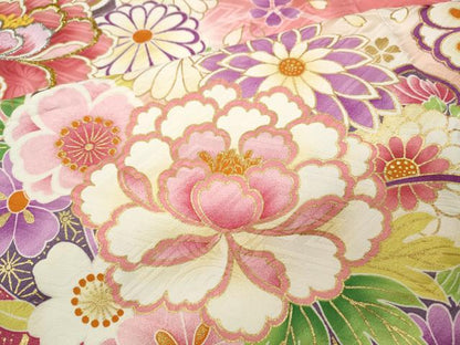 平和屋着物●訪問着　刺繍　舞花文　暈し染め　金彩　正絹　逸品　CABD7443ut