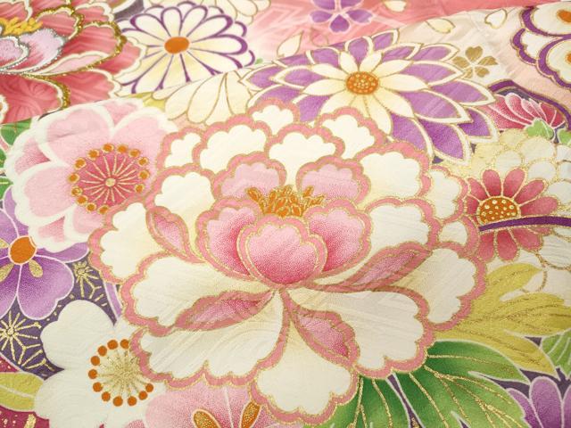 平和屋着物●訪問着　刺繍　舞花文　暈し染め　金彩　正絹　逸品　CABD7443ut