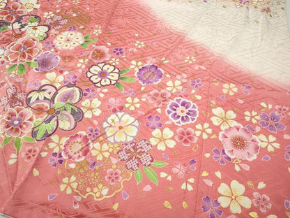 平和屋着物●訪問着　刺繍　舞花文　暈し染め　金彩　正絹　逸品　CABD7443ut