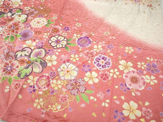 平和屋着物●訪問着　刺繍　舞花文　暈し染め　金彩　正絹　逸品　CABD7443ut