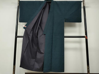 平和屋着物●男性　髭紬　アンサンブル　色無地　御召御納戸色　正絹　逸品　CABD7446ut