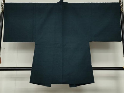 平和屋着物●男性　髭紬　アンサンブル　色無地　御召御納戸色　正絹　逸品　CABD7446ut