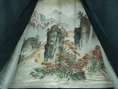 平和屋着物●男性　髭紬　アンサンブル　色無地　御召御納戸色　正絹　逸品　CABD7446ut