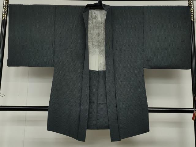 平和屋着物●男性　小紋　アンサンブル　菱吉祥文　正絹　逸品　CABD7451ut