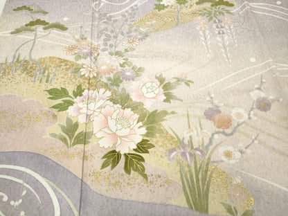 平和屋着物●訪問着　流水草花文　暈し染め　金彩　高島屋扱い　正絹　逸品　CABD7452ut
