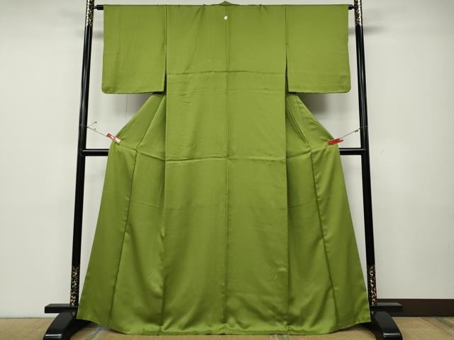 平和屋着物●上質な色無地　紗綾形地紋　青丹色　正絹　逸品　CABD7455ut