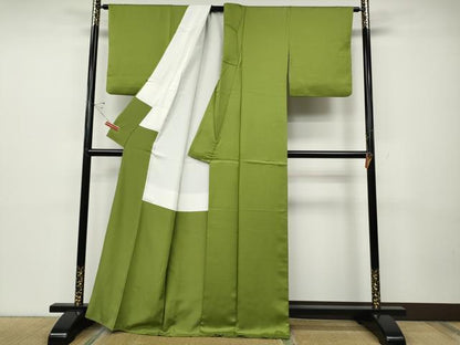 平和屋着物●上質な色無地　紗綾形地紋　青丹色　正絹　逸品　CABD7455ut