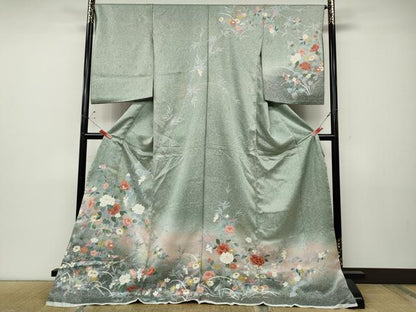 平和屋着物●訪問着　草花文　たたき染め　金彩　仮絵羽　正絹　逸品　未使用　CABD7460ut