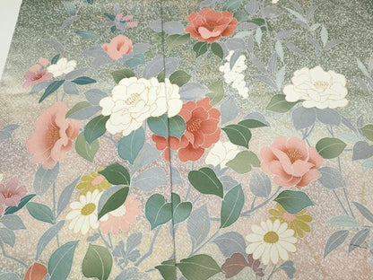 平和屋着物●訪問着　草花文　たたき染め　金彩　仮絵羽　正絹　逸品　未使用　CABD7460ut