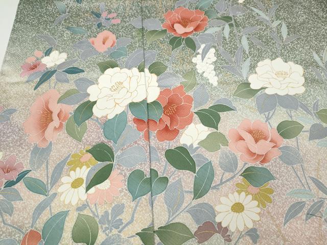平和屋着物●訪問着　草花文　たたき染め　金彩　仮絵羽　正絹　逸品　未使用　CABD7460ut