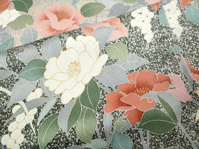 平和屋着物●訪問着　草花文　たたき染め　金彩　仮絵羽　正絹　逸品　未使用　CABD7460ut