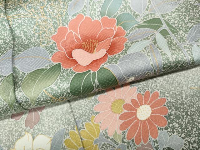 平和屋着物●訪問着　草花文　たたき染め　金彩　仮絵羽　正絹　逸品　未使用　CABD7460ut