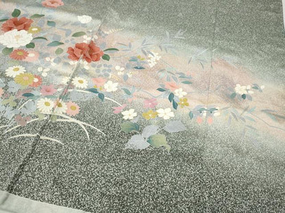 平和屋着物●訪問着　草花文　たたき染め　金彩　仮絵羽　正絹　逸品　未使用　CABD7460ut