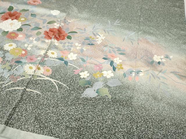 平和屋着物●訪問着　草花文　たたき染め　金彩　仮絵羽　正絹　逸品　未使用　CABD7460ut