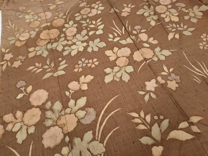 平和屋着物●訪問着　紬地　刺繍　草花文　仮絵羽　正絹　逸品　未使用　CABD7461ut