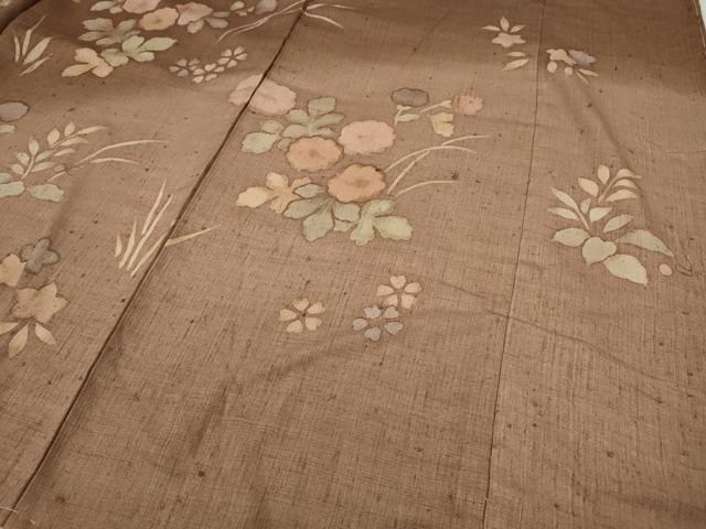 平和屋着物●訪問着　紬地　刺繍　草花文　仮絵羽　正絹　逸品　未使用　CABD7461ut