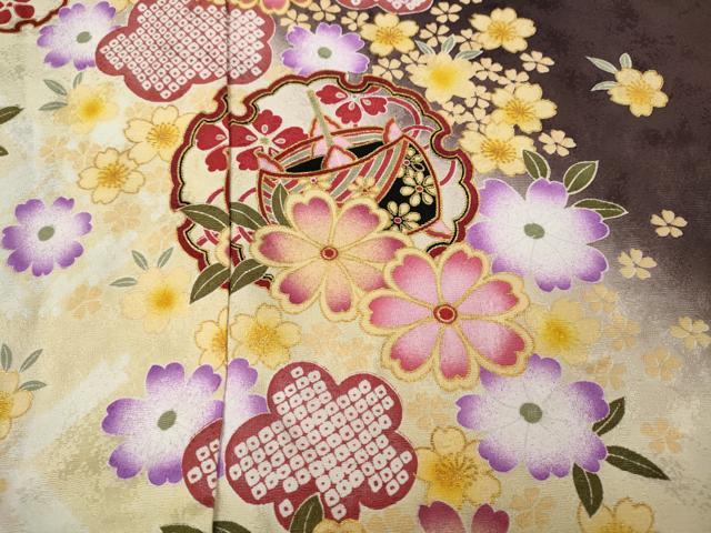 平和屋着物●豪華振袖　雪輪糸巻き舞花文　暈し染め　金彩　仮絵羽　逸品　未使用　CABD7462ut