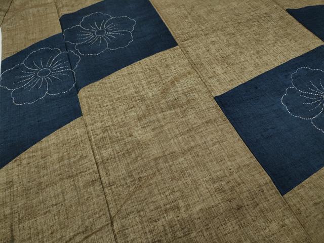 平和屋着物●色留訪問着　紬地　刺し子　切嵌　舞花文　正絹　逸品　CABD7467ut