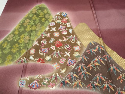 平和屋着物●訪問着　遠山宝尽くし松文　暈し染め　金彩　正絹　逸品　未使用　CABD7472ut