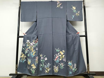 平和屋着物●訪問着　駒刺繍　草花文　金彩　正絹　逸品　CABD7481ut