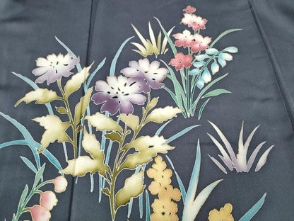 平和屋着物●訪問着　駒刺繍　草花文　金彩　正絹　逸品　CABD7481ut