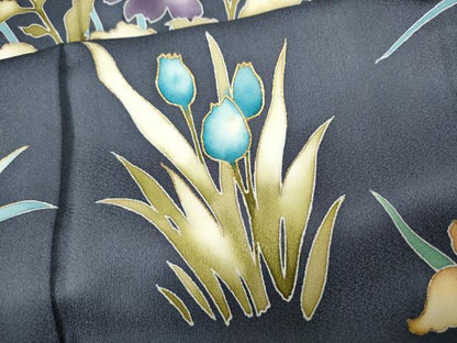 平和屋着物●訪問着　駒刺繍　草花文　金彩　正絹　逸品　CABD7481ut
