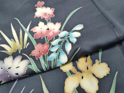 平和屋着物●訪問着　駒刺繍　草花文　金彩　正絹　逸品　CABD7481ut