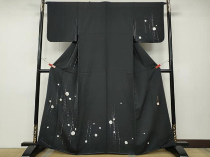平和屋着物●ファッションデザイナー　コシノアヤコ　訪問着　刺繍　箔散らし　吉祥丸文　黒地　金銀彩　正絹　逸品　未使用　CABD7485ut