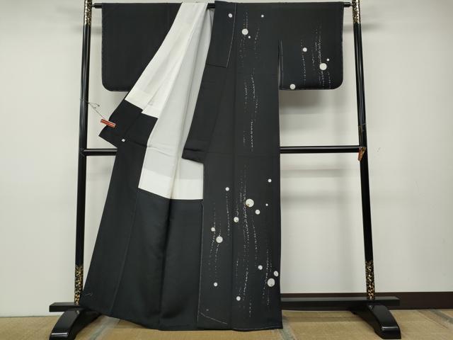 平和屋着物●ファッションデザイナー　コシノアヤコ　訪問着　刺繍　箔散らし　吉祥丸文　黒地　金銀彩　正絹　逸品　未使用　CABD7485ut