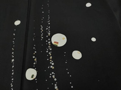 平和屋着物●ファッションデザイナー　コシノアヤコ　訪問着　刺繍　箔散らし　吉祥丸文　黒地　金銀彩　正絹　逸品　未使用　CABD7485ut