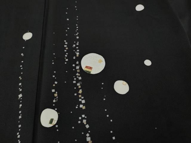 平和屋着物●ファッションデザイナー　コシノアヤコ　訪問着　刺繍　箔散らし　吉祥丸文　黒地　金銀彩　正絹　逸品　未使用　CABD7485ut