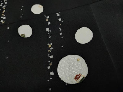 平和屋着物●ファッションデザイナー　コシノアヤコ　訪問着　刺繍　箔散らし　吉祥丸文　黒地　金銀彩　正絹　逸品　未使用　CABD7485ut