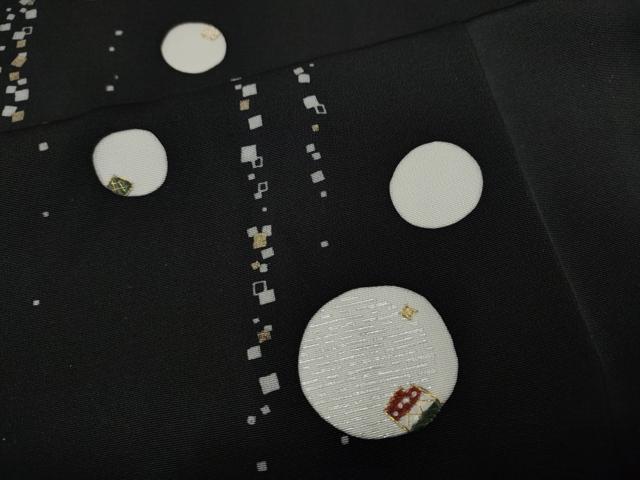 平和屋着物●ファッションデザイナー　コシノアヤコ　訪問着　刺繍　箔散らし　吉祥丸文　黒地　金銀彩　正絹　逸品　未使用　CABD7485ut