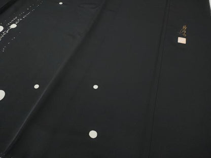 平和屋着物●ファッションデザイナー　コシノアヤコ　訪問着　刺繍　箔散らし　吉祥丸文　黒地　金銀彩　正絹　逸品　未使用　CABD7485ut