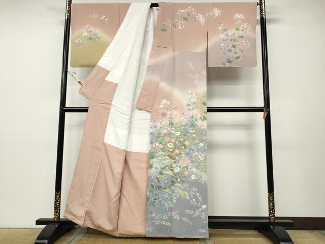 平和屋着物●訪問着　友禅　草花文　暈し染め　正絹　逸品　CABD7487ut