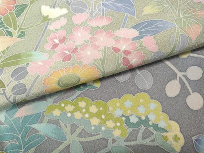 平和屋着物●訪問着　友禅　草花文　暈し染め　正絹　逸品　CABD7487ut